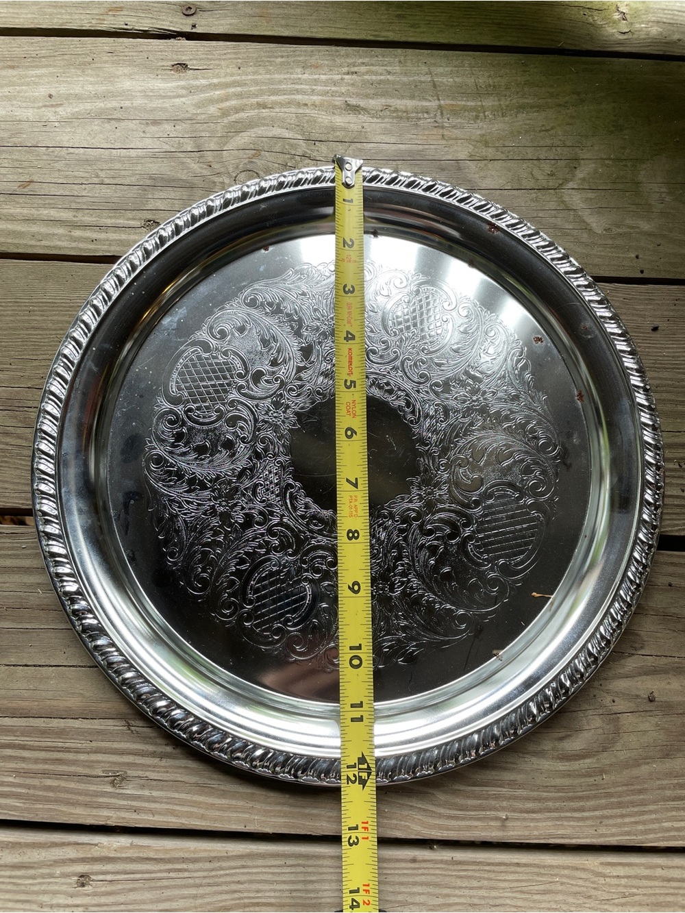 Large Vintage Silver Round Trinket Tray 12in
